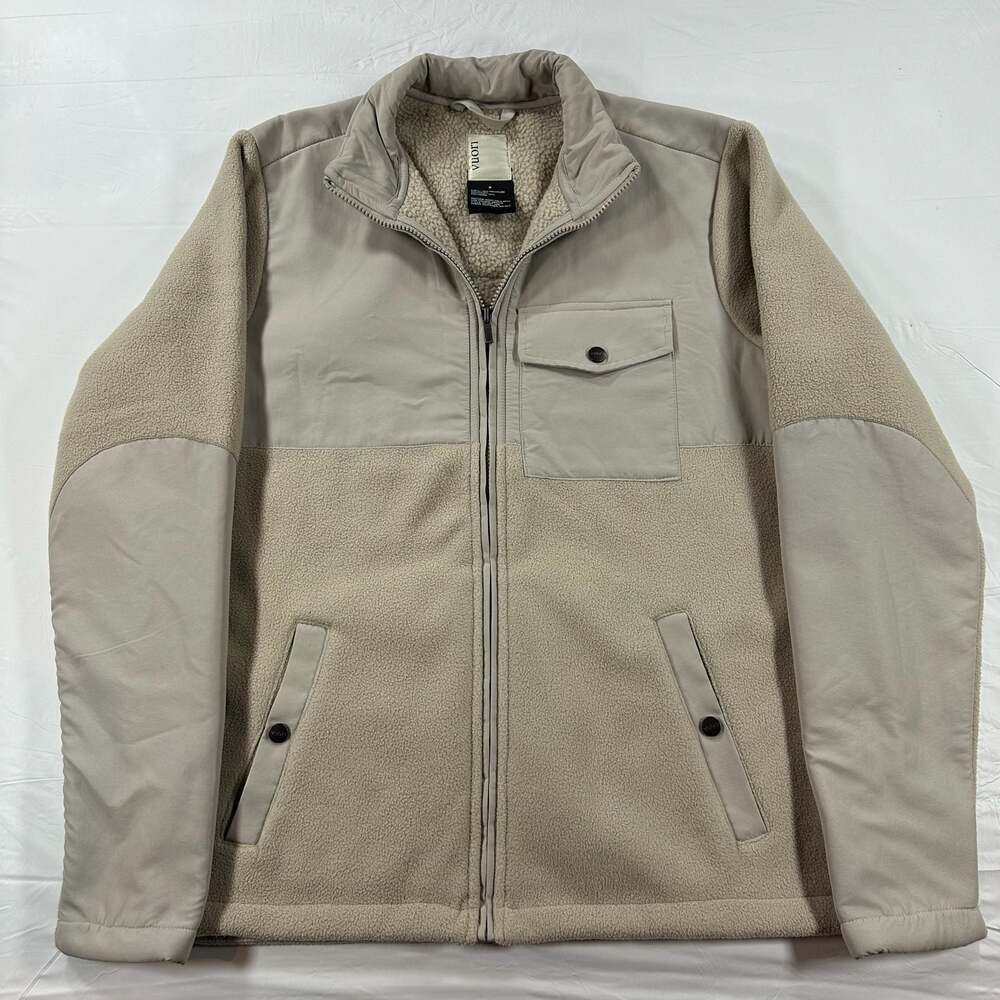 Vuori Morrow Sherpa Jacket Mens Medium Clay Beige Full Zip Fall Winter Fleece